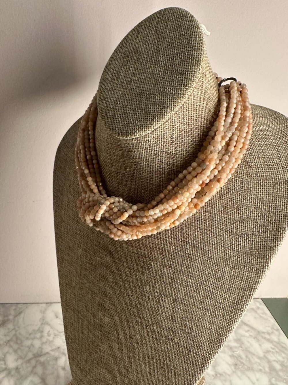 Handmade Sunstone Beaded Torsade Necklace 16" Natural Stone